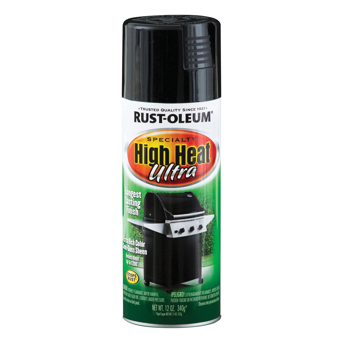 RUST-OLEUM 241169 Ultra High Heat Spray Paint, Semi-Gloss, Black, 12 oz, Aerosol Can