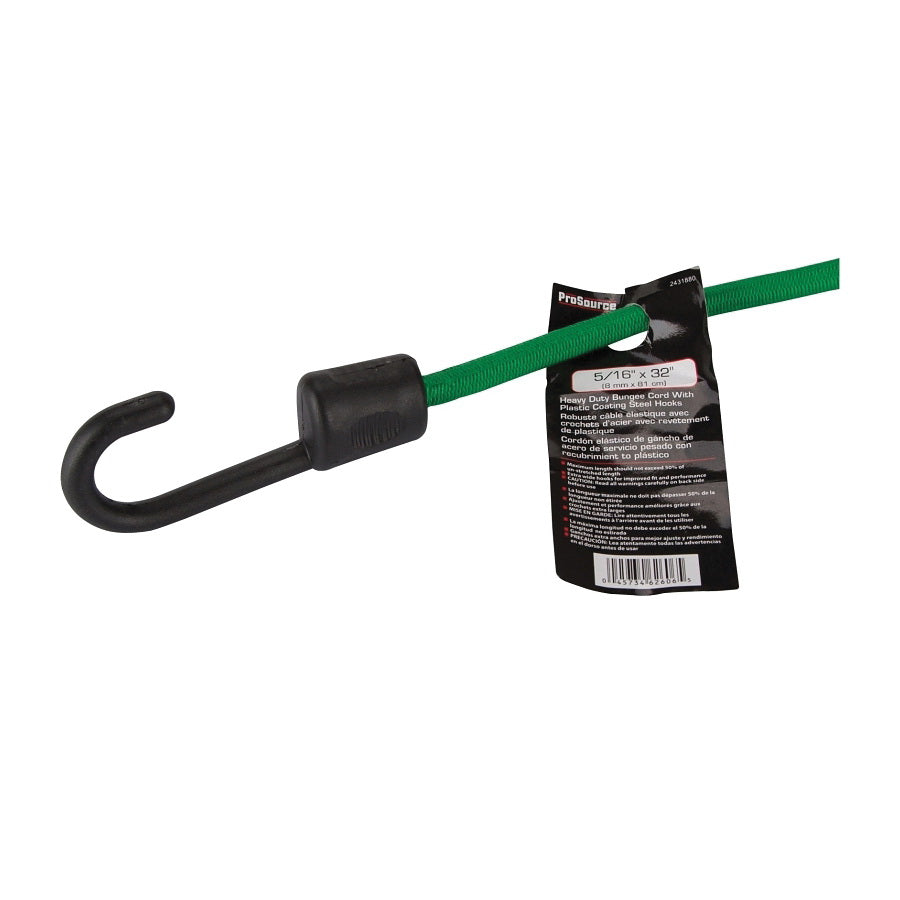 ProSource FH64083 Stretch Cord, 8 mm Dia, 32 in L, Polypropylene, Green, Hook End