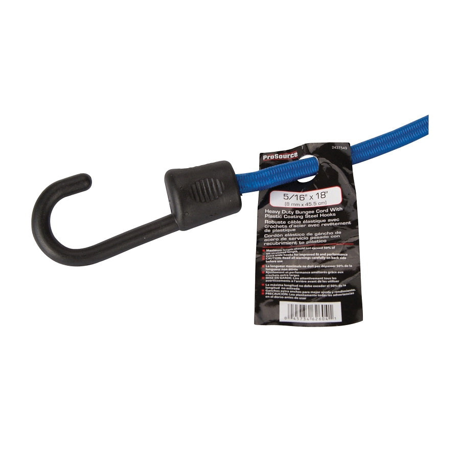 ProSource FH64081 Stretch Cord, 8 mm Dia, 18 in L, Polypropylene, Blue, Hook End