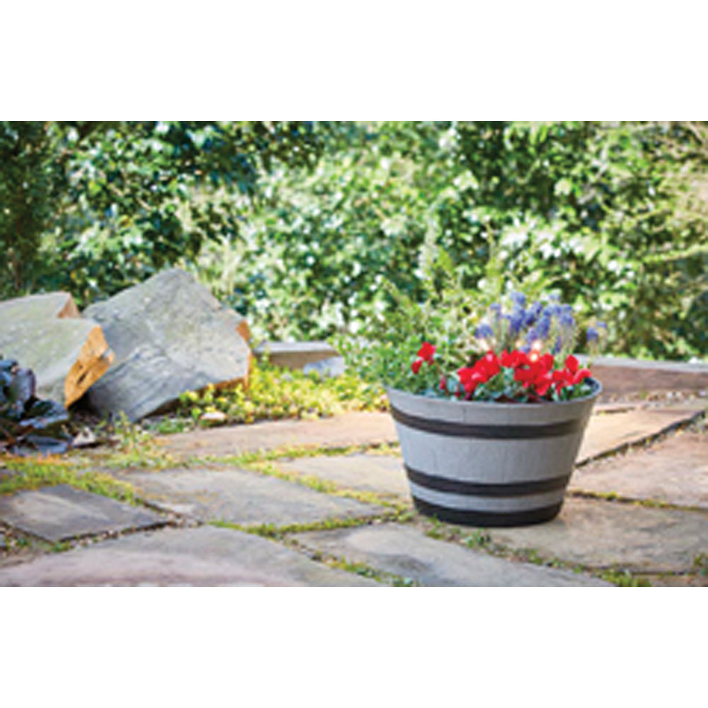 Southern Patio HDR-055488 Whiskey Barrel Planter, 22.24 in Dia, Round, Resin, Birchwood Gray