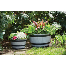 Load image into Gallery viewer, Southern Patio HDR-055488 Whiskey Barrel Planter, 22.24 in Dia, Round, Resin, Birchwood Gray
