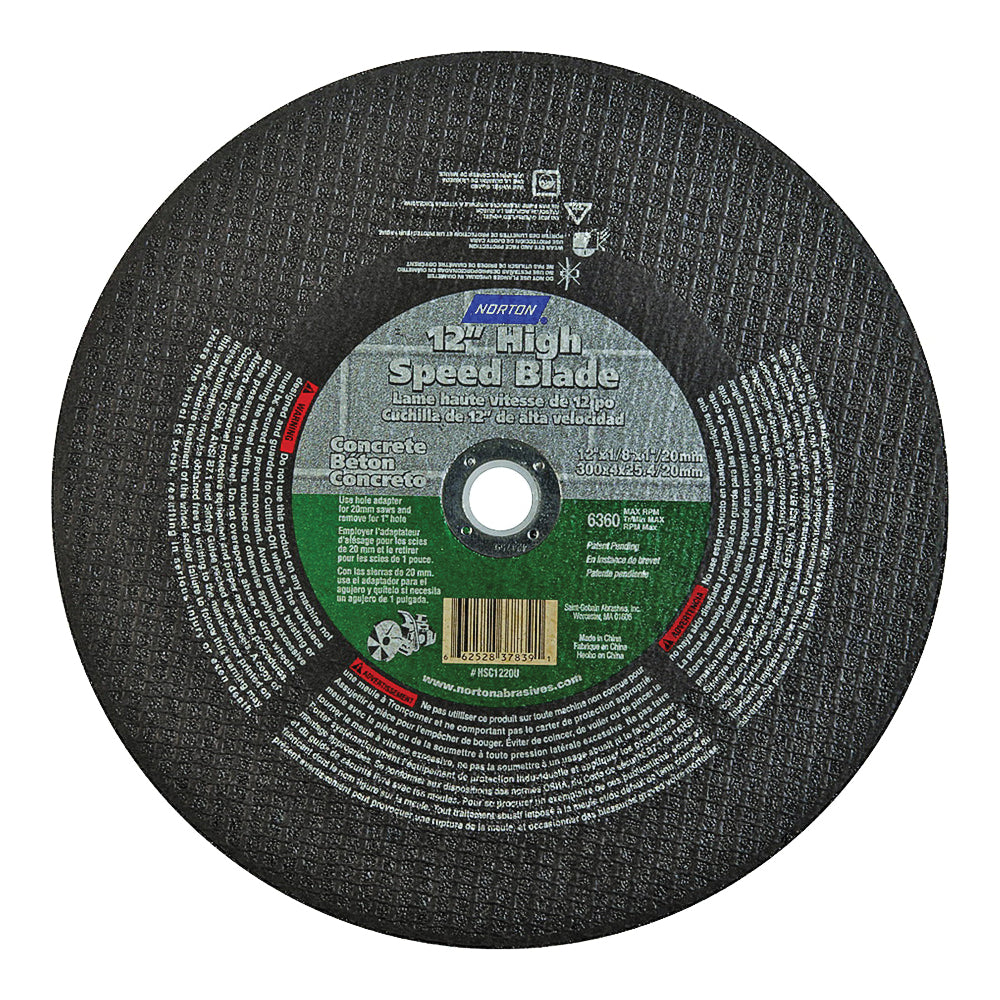 NORTON 66252837839 Cut-Off Wheel, 12 in Dia, 1/8 in Thick, 1 in Arbor, 24 Grit, Very Coarse