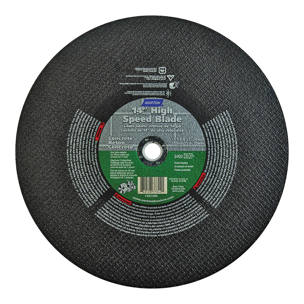 NORTON 66252837842 Cut-Off Wheel, 14 in Dia, 1/8 in Thick, 1 in Arbor, 24 Grit, Extra Coarse