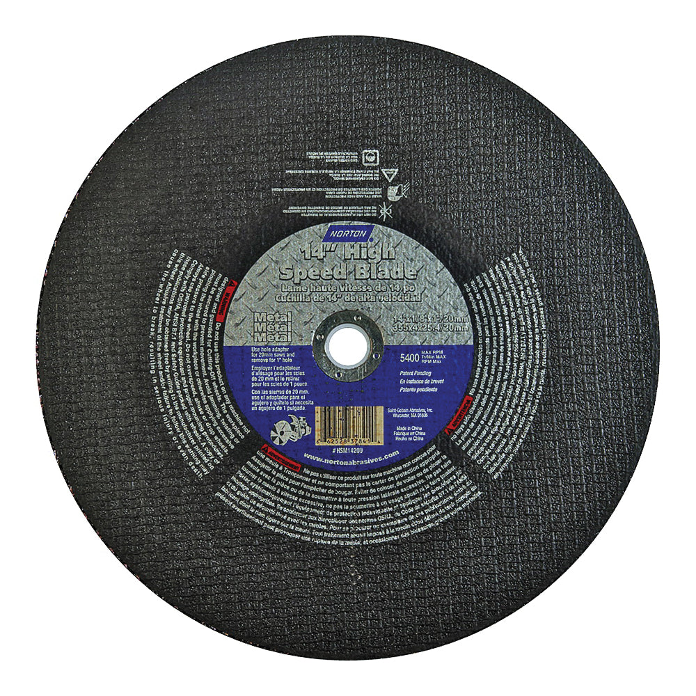 NORTON 66252837841 Cut-Off Wheel, 14 in Dia, 1/8 in Thick, 1 in Arbor, 24 Grit, Aluminum Oxide Abrasive