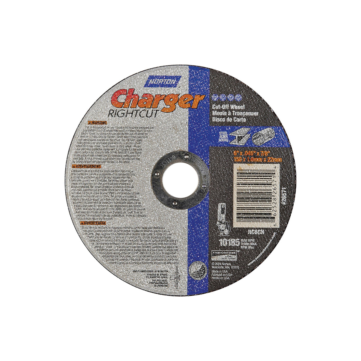 NORTON 66252843210 Cut-Off Wheel, 6 in Dia, 0.045 in Thick, 7/8 in Arbor, 24 Grit, Coarse