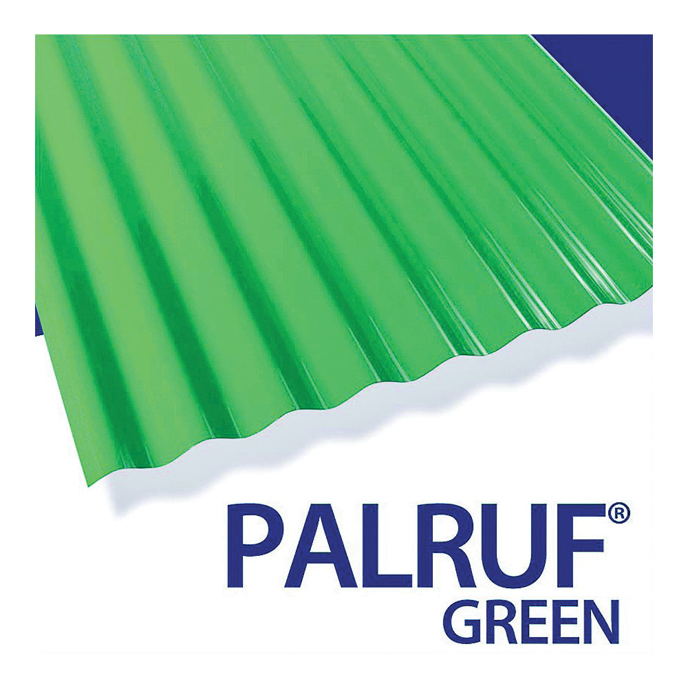 Palruf 101479 Corrugated Roofing Panel, 8 ft L, 26 in W, 0.063 Thick Material, Polycarbonate, Green