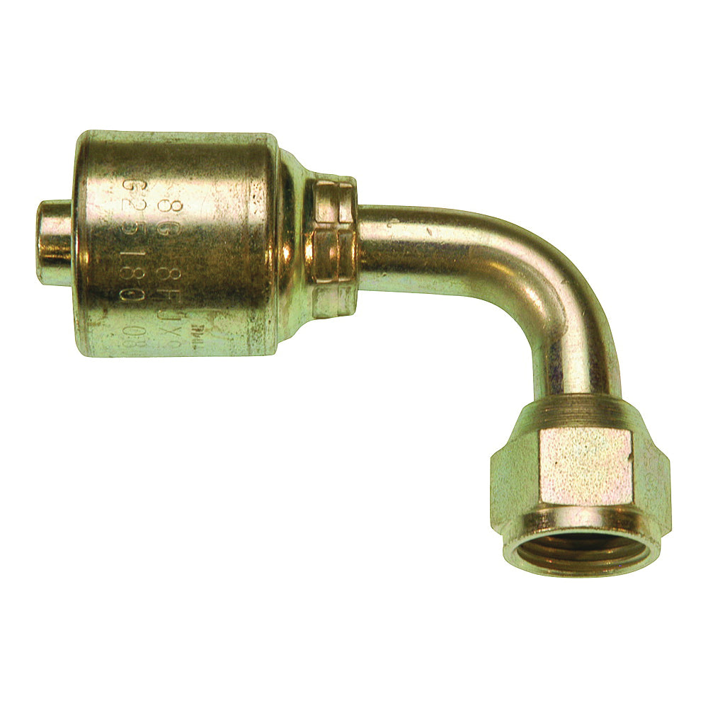 GATES MegaCrimp G25180-1212 Hose Coupling, 1-1/16-12, Crimp x JIC, 90 deg Angle, Steel, Zinc