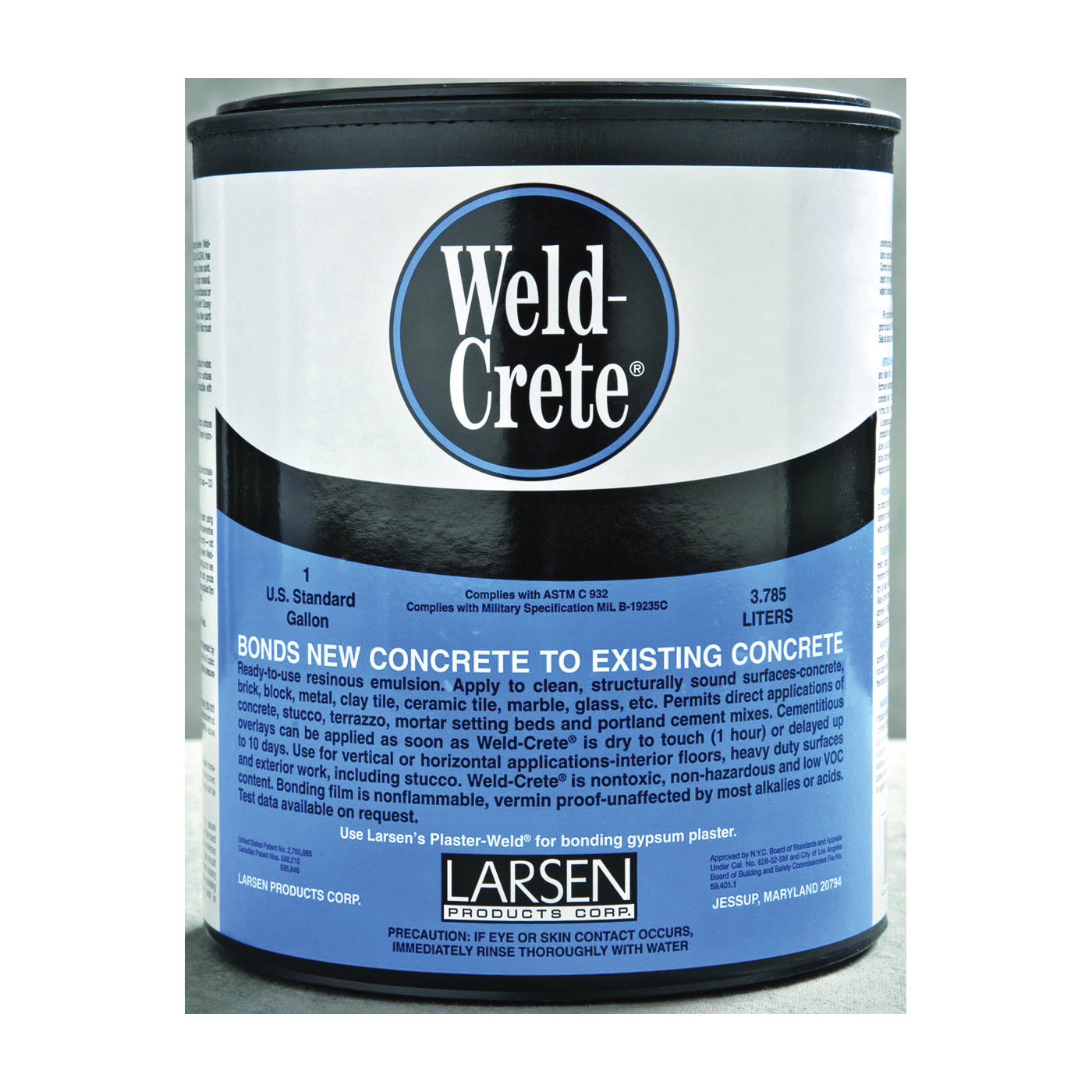 Larsen Weld-Crete WCG04 Bonding Agent, Liquid, Low to Slight Acetic, Blue, 1 gal Pail