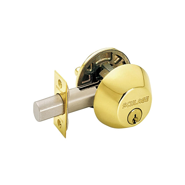 Schlage B60N605 Deadbolt, Brass, 2-3/8 x 2-3/4 in Backset, C Keyway