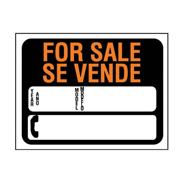 HY-KO Hy-Glo Series 3072 Identification Sign, For Sale Se Vende, Fluorescent Orange Legend, Plastic