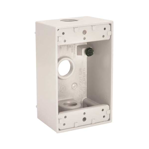 HUBBELL 5320-1 Weatherproof Box, 3 -Outlet, 1 -Gang, Aluminum, White, Powder-Coated