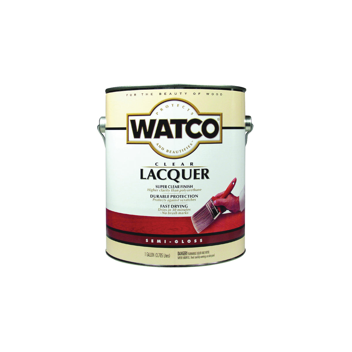 WATCO 63131 Lacquer Clear Wood Finish, Semi-Gloss, Liquid, Clear, 1 gal, Can