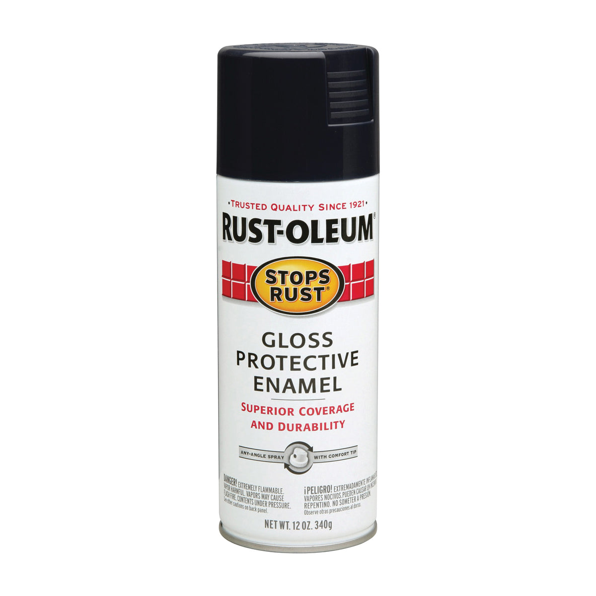 RUST-OLEUM STOPS RUST 7779830 Protective Enamel Spray Paint, Gloss, Black, 12 oz, Aerosol Can