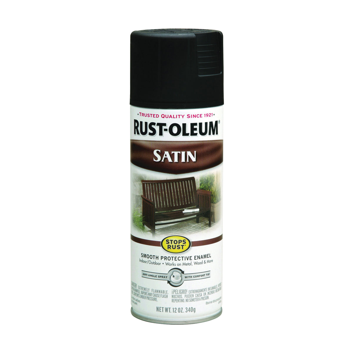 RUST-OLEUM STOPS RUST 7777830 Enamel Paint, Low Satin, Black, 12 oz, Aerosol Can