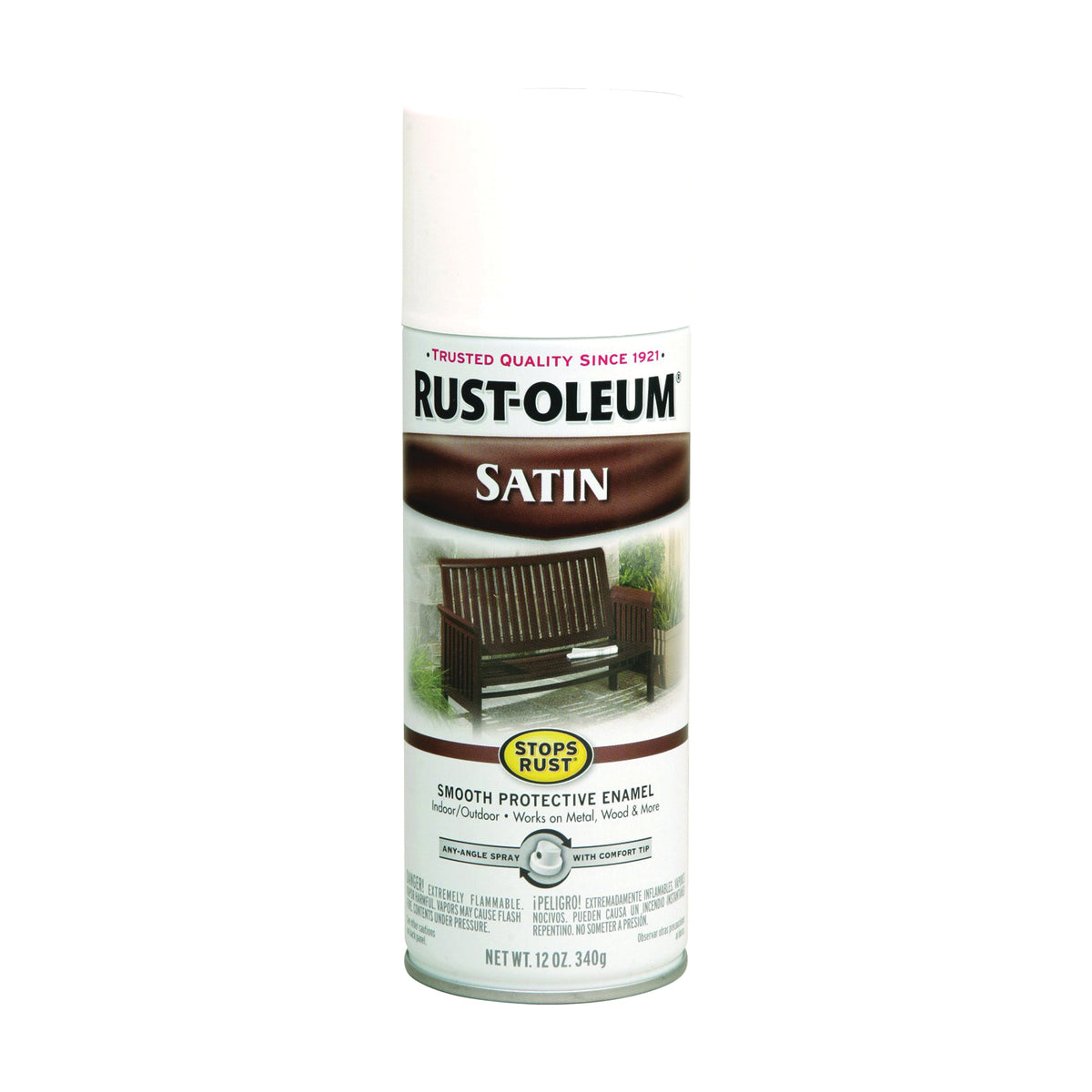 RUST-OLEUM STOPS RUST 7791830 Enamel Paint, Low Satin, White, 12 oz, Aerosol Can
