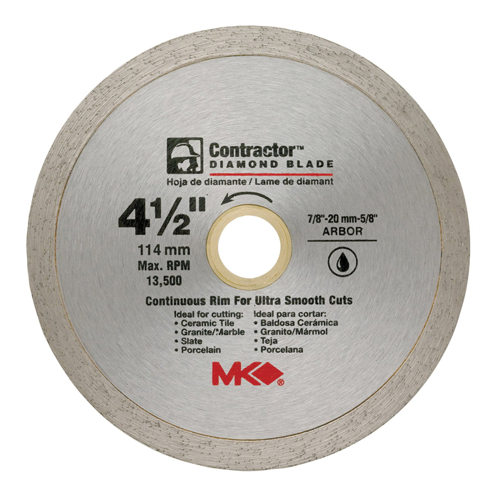 MK 167028 Circular Saw Blade, 4-1/2 in Dia, 7/8-20 to 5/8 Arbor, Diamond Cutting Edge