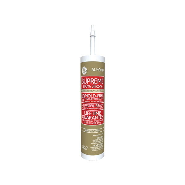 GE Supreme M90010 Adhesive Caulk, Almond, 24 hr Curing, -60 to 400 deg F, 10.1 oz Tube