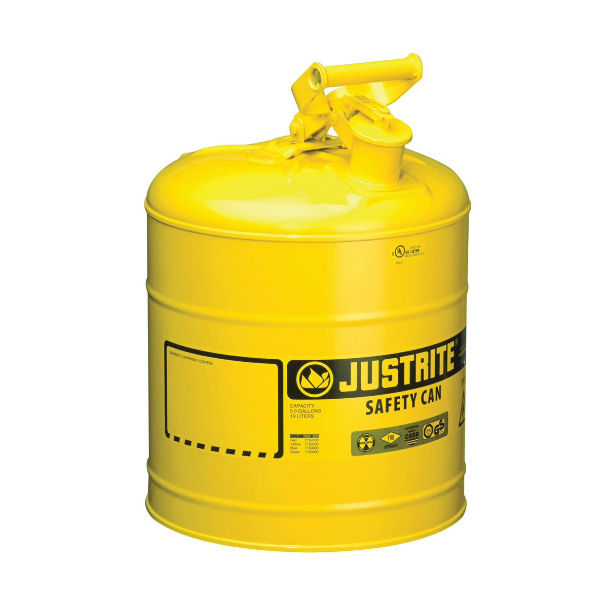 JUSTRITE 7150200 Safety Can, 5 gal Capacity, Steel, Yellow