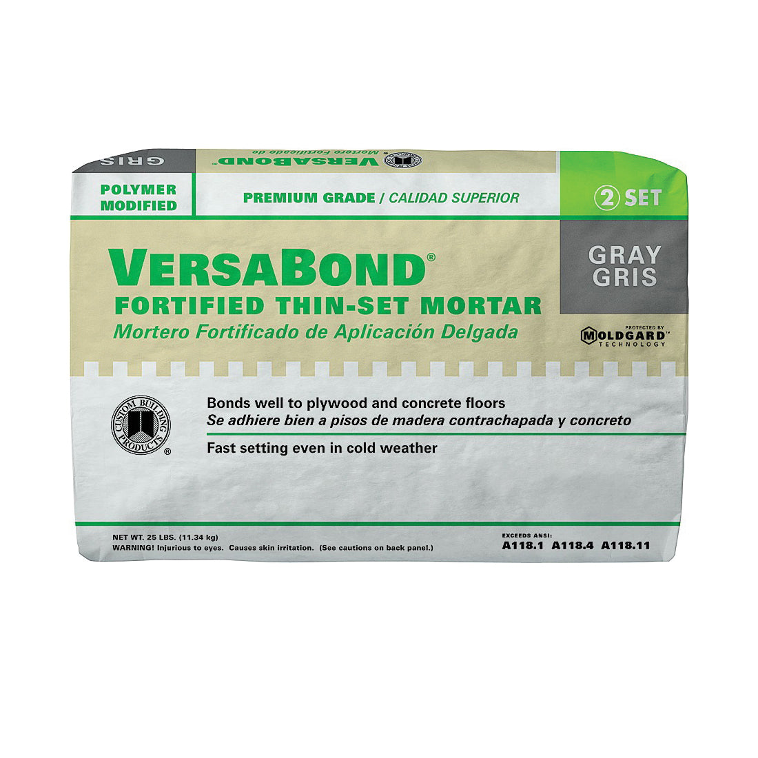 CUSTOM VersaBond Flex MTSG25 Thin-Set Mortar, Gray, Powder, 25 lb Bag