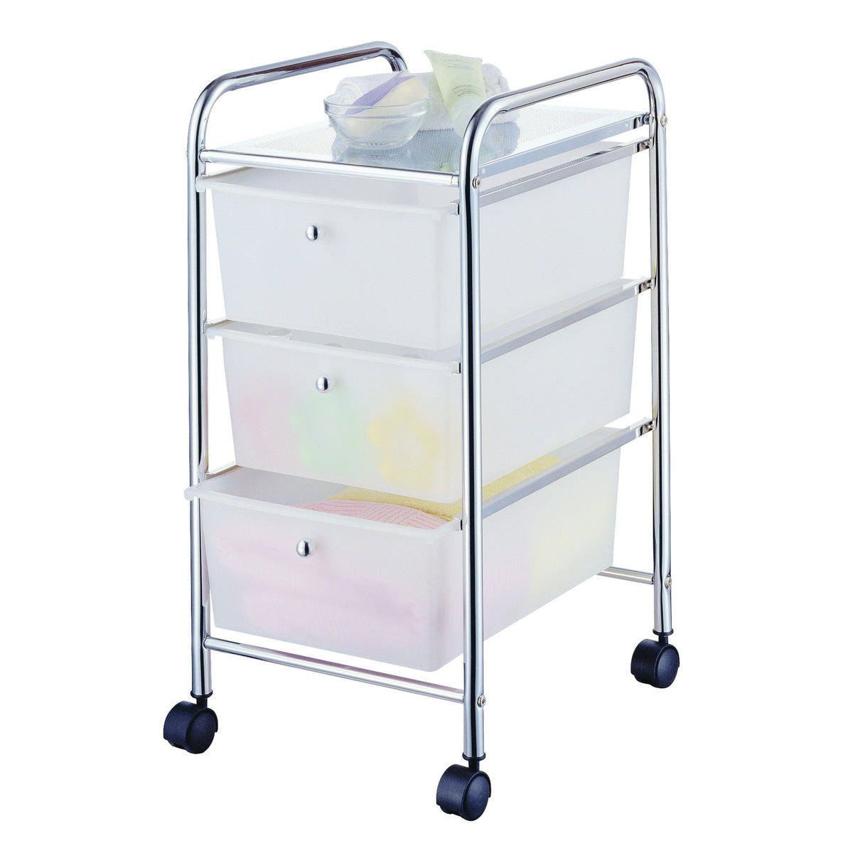 Simple Spaces G003-CH Storage Cart, 15-3/8 in OAW, 25-5/8 in OAH, 13 in OAL, 3-Shelf, White Shelf