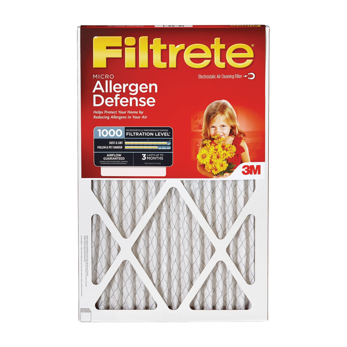 Filtrete 9827DC-6 Washable Air Filter, 30 in L, 16 in W, 11 MERV, 90 % Filter Efficiency, Cardboard Frame, White