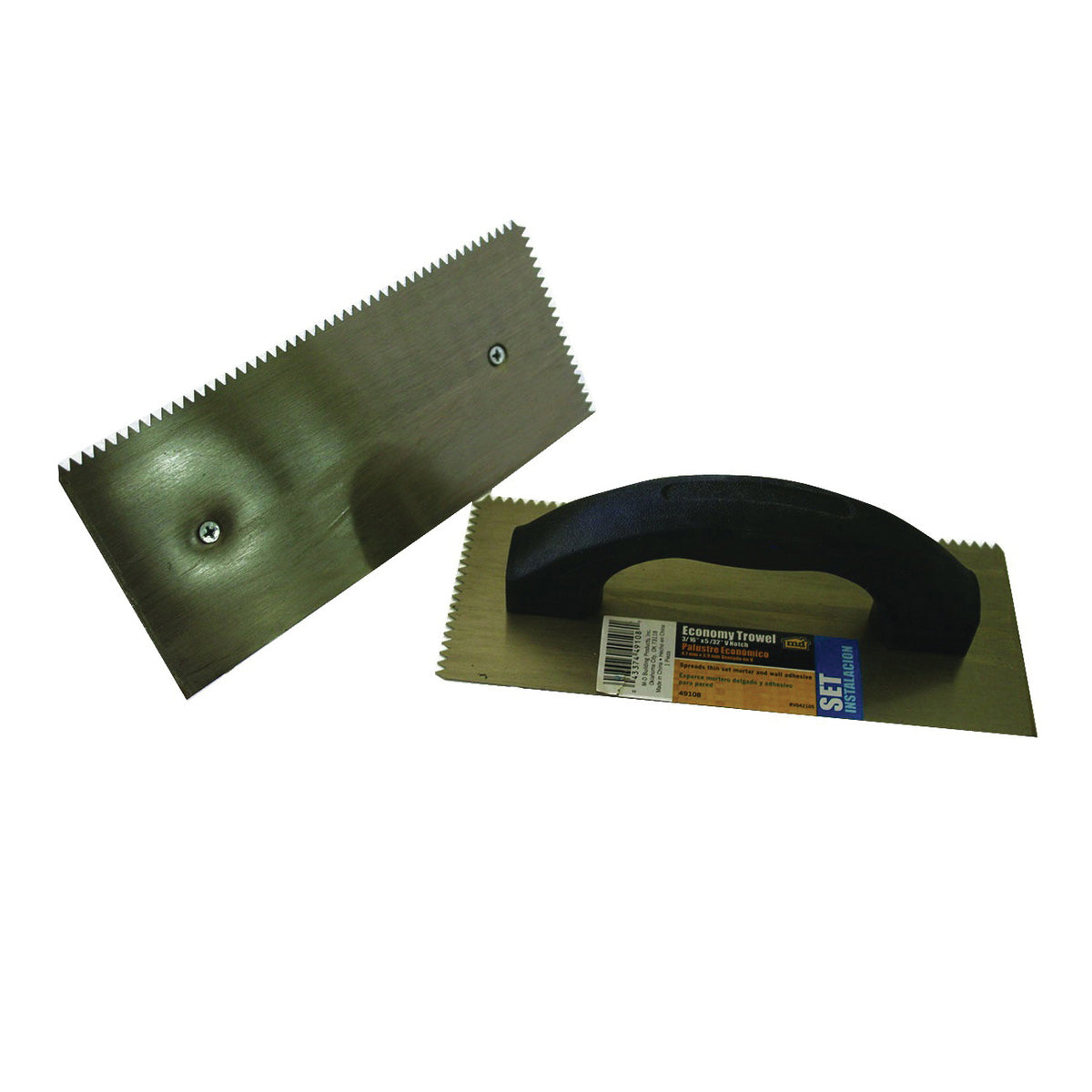 M-D 49108 Tile Installation Trowel, 9 in L, 4 in W, V Notch, Ergonomic Handle