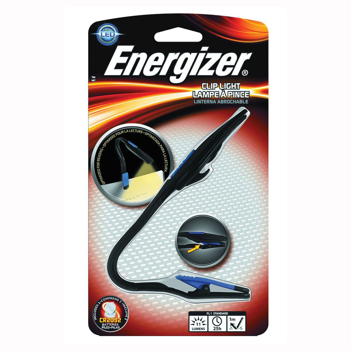 Energizer FNL2BU1CS Clip Light, CR2032 Battery, Lithium Battery, LED Lamp, 14 Lumens, 7 m Beam Distance, 30 hr Run Time