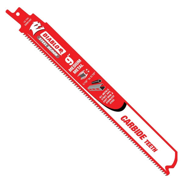 Diablo DS0910CF3 Reciprocating Saw Blade, 9 in L, 10 TPI, Carbide Cutting Edge