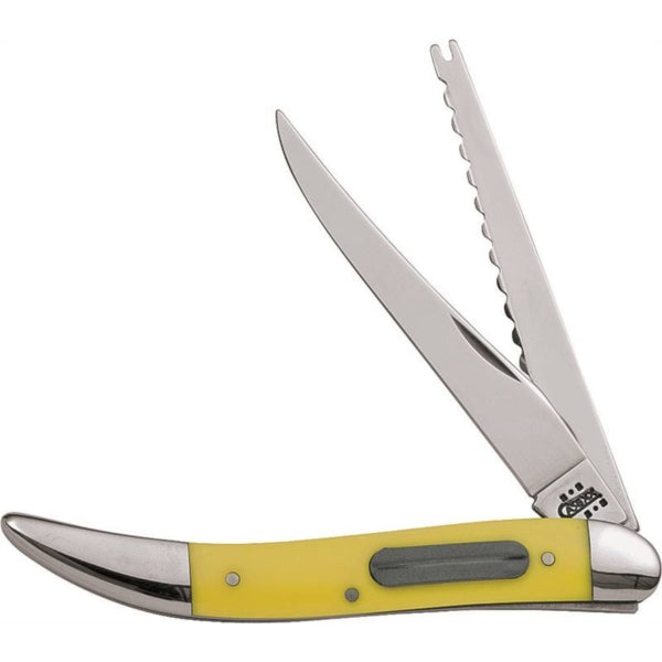 CASE 120 Fishing Knife, 3.4 in L Blade, Tru-Sharp Surgical Stainless Steel Blade, 2-Blade, Yellow Handle