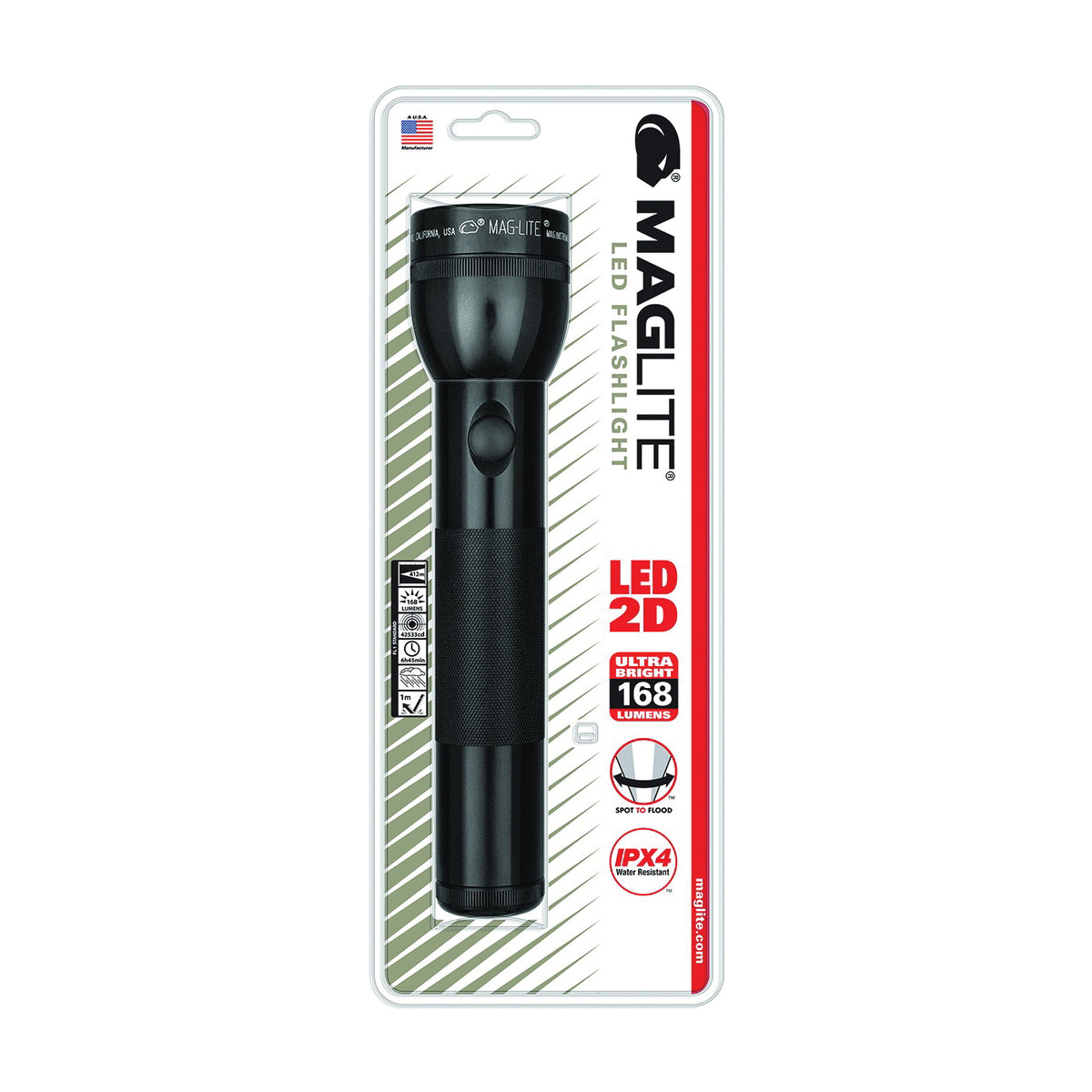 MAGLITE ST2D016 Flashlight, D Battery, Alkaline Battery, LED Lamp, 114 Lumens, Flood to Spot Beam, 298 m Beam Distance