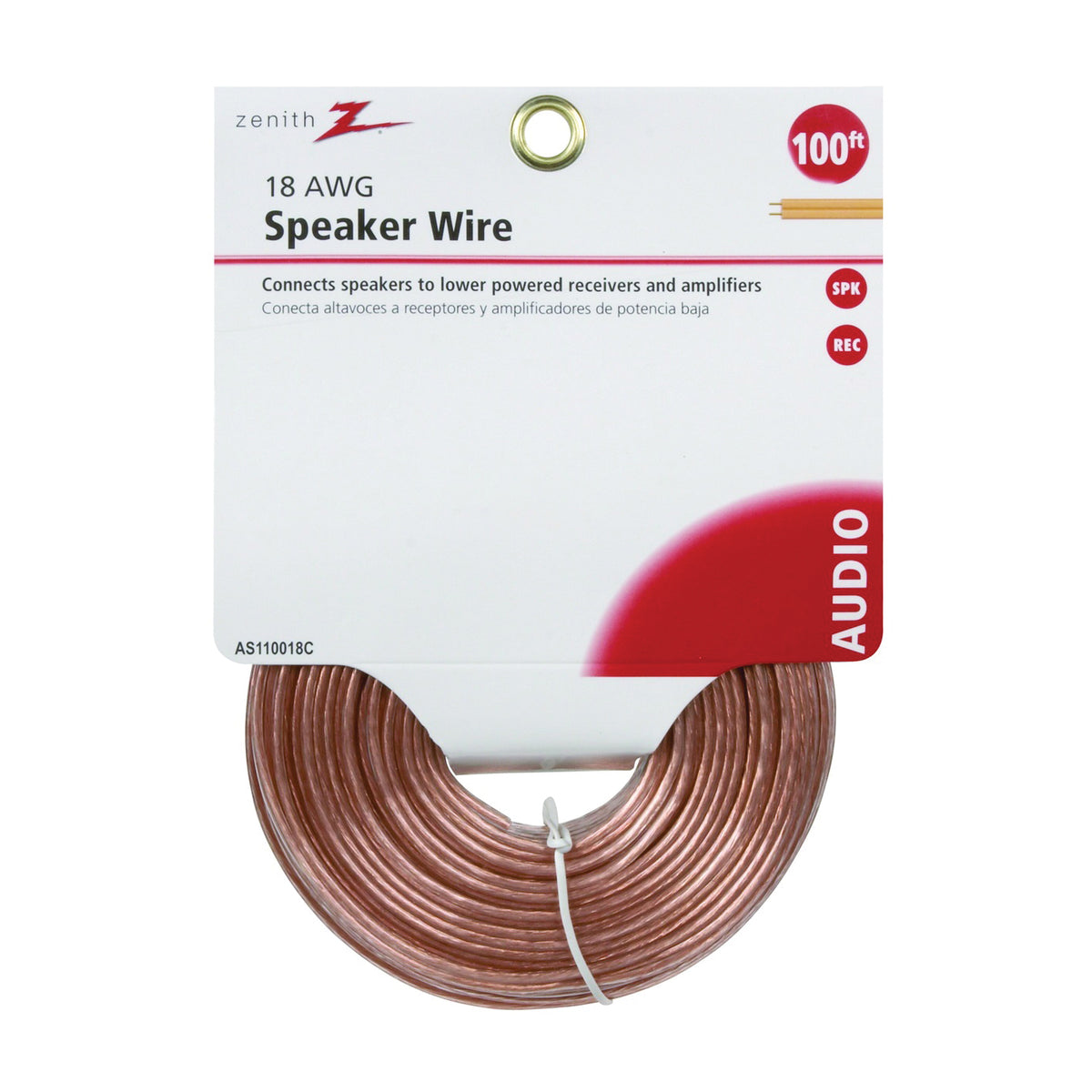 Zenith AS110018C Speaker Wire, 18 AWG Wire, PVC Sheath, Clear Sheath