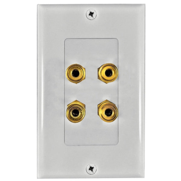 Zenith AW1004TBPW Banana Plug Wallplate, Plastic, White