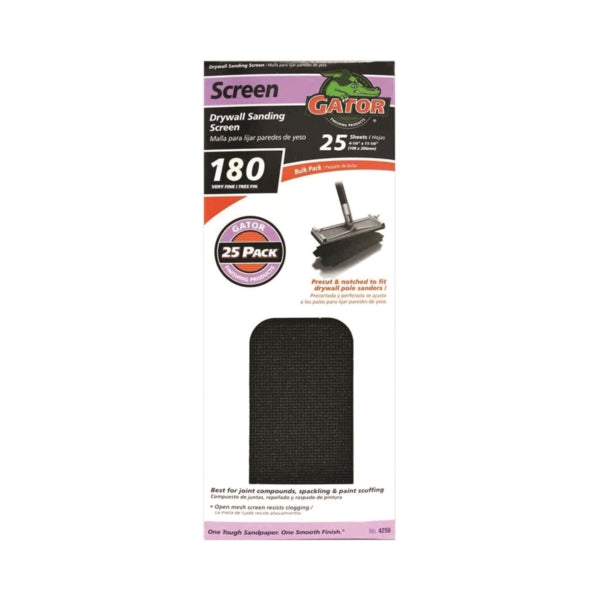 Gator 3301 Sanding Screen, 11-1/4 in L, 4-1/4 in W, 180 Grit, Fine, Silicone Carbide Abrasive