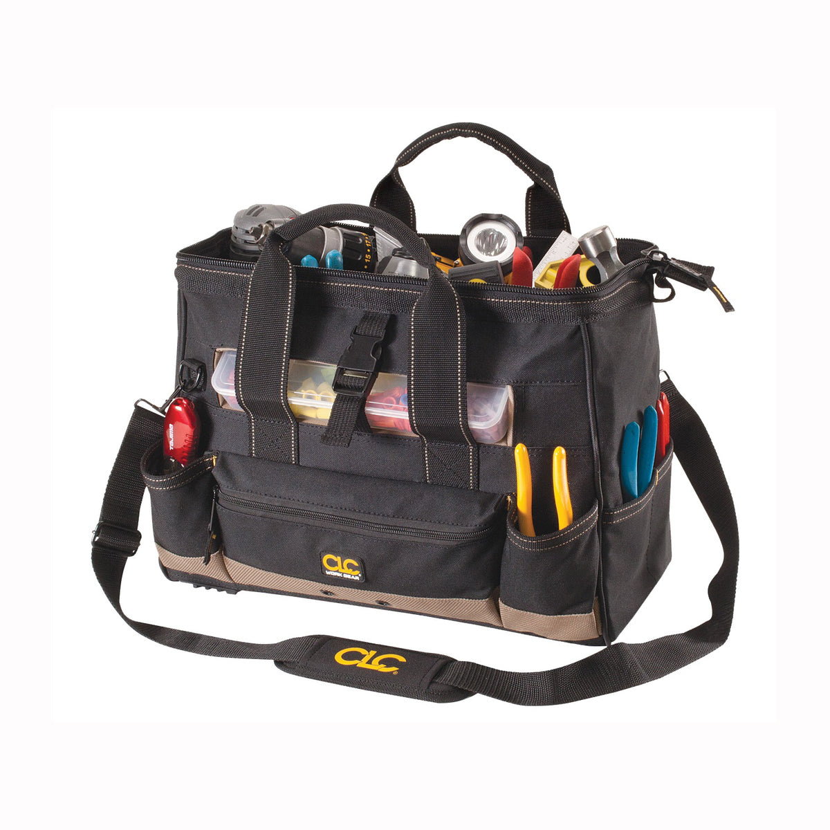 CLC Tool Works Series 1534 Tool Bag, 8 in W, 11 in D, 16 in H, 25-Pocket, Polyester, Yellow