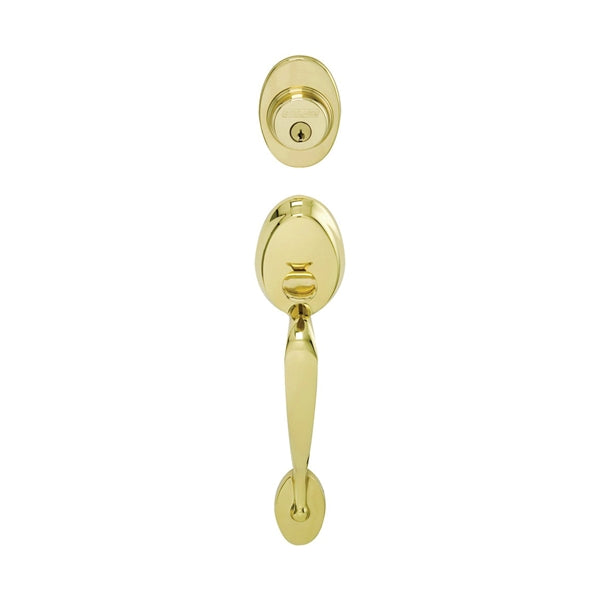 Schlage Plymouth Series F58PLY505 Handleset, Keyed Different Key, Solid Brass, Brass, 2-3/8 x 2-3/4 in Backset, C Keyway