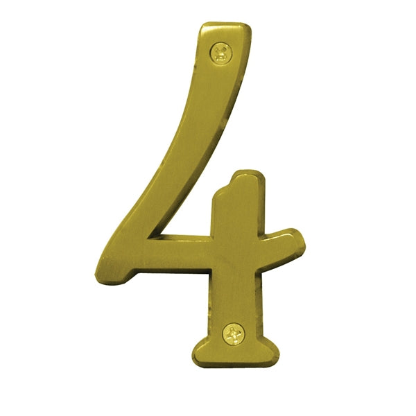 HY-KO Prestige Series BR-43BB/4 House Number, Character: 4, 4 in H Character, Brass Character, Brass