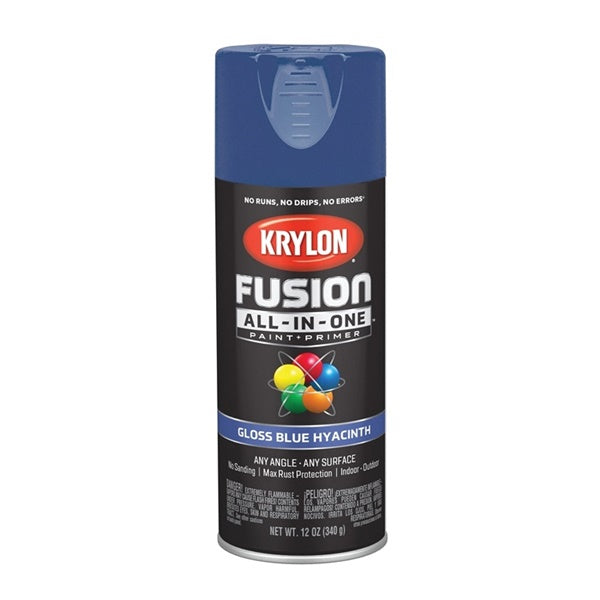 Krylon Fusion K02703007 Primer and Spray Paint, Gloss, Blue Hyacinth, 12 oz, Aerosol Can