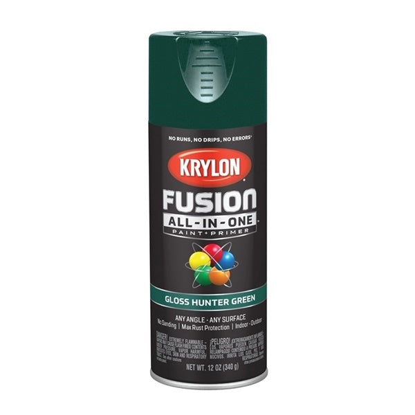 Krylon Fusion K02789007 Primer and Spray Paint, Gloss, Hunter Green, 12 oz, Aerosol Can