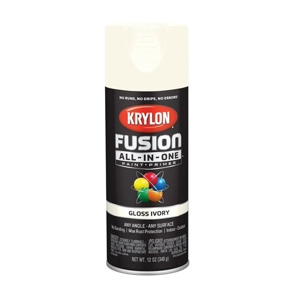 Krylon Fusion K02711007 Primer and Spray Paint, Gloss, Ivory, 12 oz, Aerosol Can