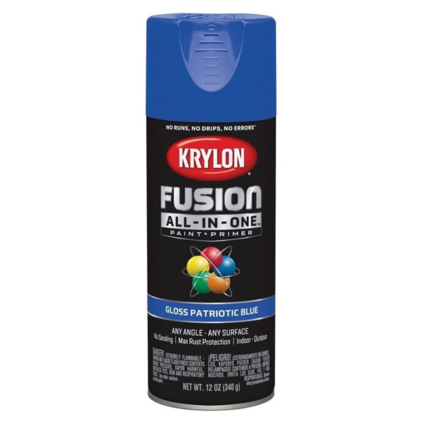 Krylon Fusion K02716007 Primer and Spray Paint, Gloss, Patriotic Blue, 12 oz, Aerosol Can