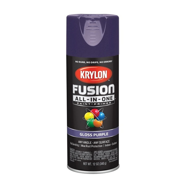 Krylon Fusion K02719007 Primer and Spray Paint, Gloss, Purple, 12 oz, Aerosol Can