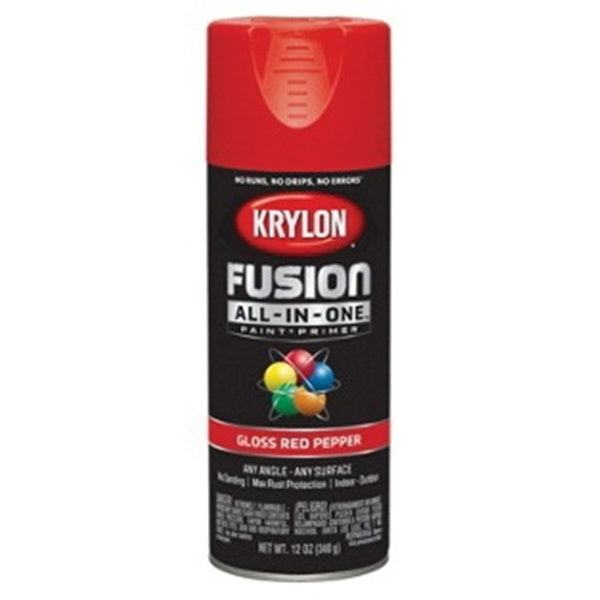 Krylon Fusion K02720007 Primer and Spray Paint, Gloss, Red Pepper, 12 oz, Aerosol Can