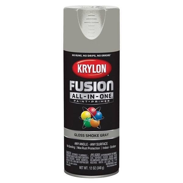 Krylon Fusion K02723007 Primer and Spray Paint, Gloss, Smoke Gray, 12 oz, Aerosol Can