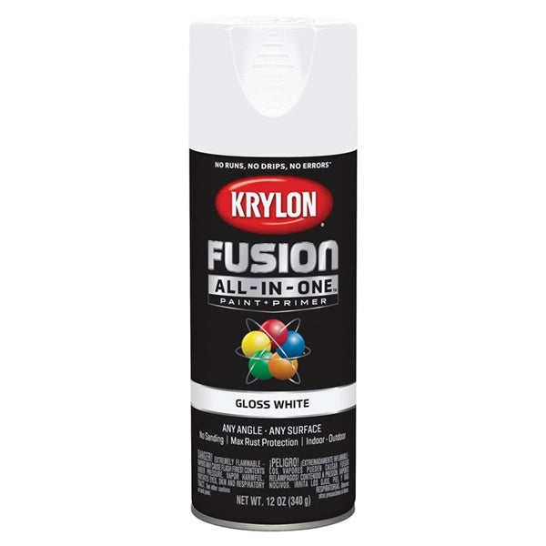 Krylon Fusion K02727007 Primer and Spray Paint, Gloss, White, 12 oz, Aerosol Can