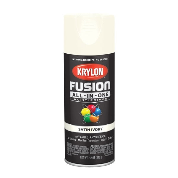 Krylon Fusion K02739007 Primer and Spray Paint, Satin, Ivory, 12 oz, Aerosol Can