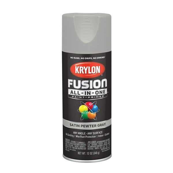 Krylon Fusion K02744007 Primer and Spray Paint, Gray, 12 oz, Aerosol Can