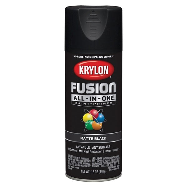 Krylon Fusion K02754007 Primer and Spray Paint, Matte, Black, 12 oz, Aerosol Can