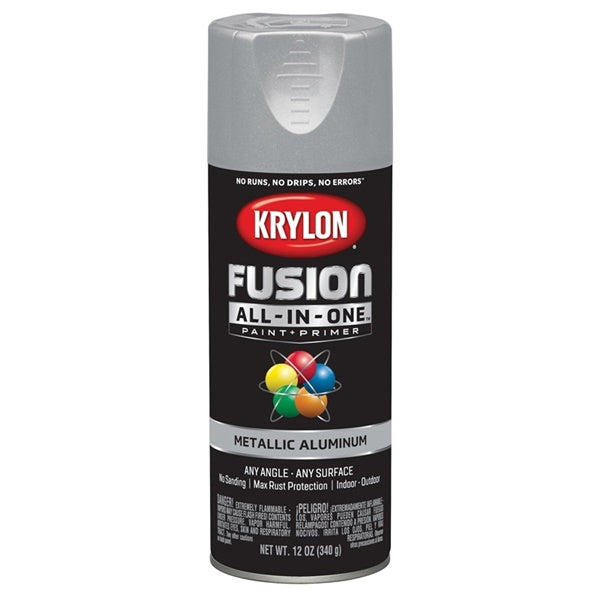 Krylon Fusion K02766007 Primer and Spray Paint, Metallic, Aluminum, 12 oz, Aerosol Can