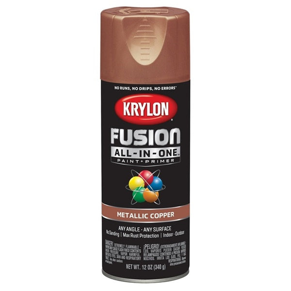 Krylon Fusion K02768007 Primer and Spray Paint, Metallic, Copper, 12 oz, Aerosol Can
