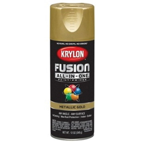 Krylon Fusion K02770007 Primer and Spray Paint, Metallic, Gold, 12 oz, Aerosol Can